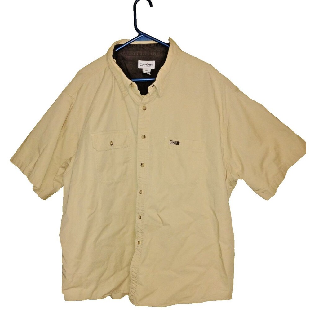 Vintage Carhartt Shirt Mens 3XL Cream Canvas Twill Utility Work wear Button Y2K